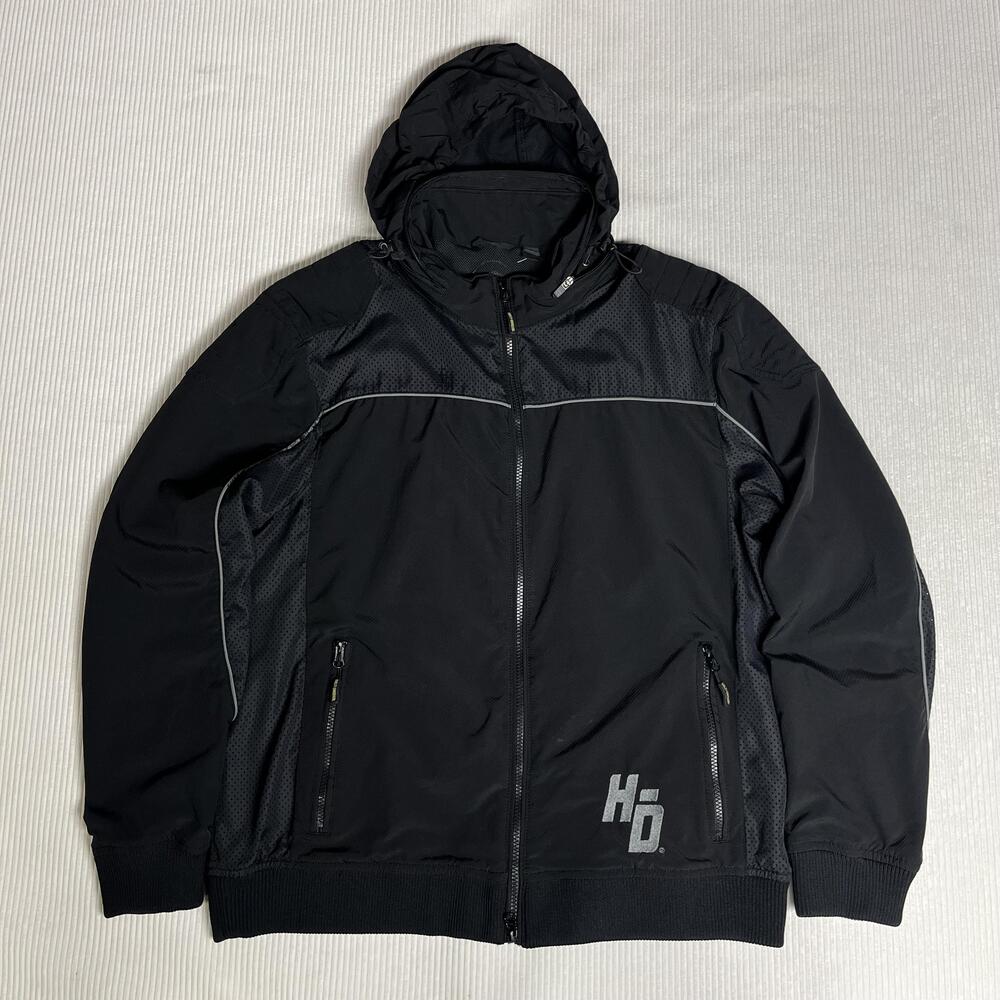 Harley-Davidson Jacket Mens XL Black Hooded Softshell Full Zip Motorcycle